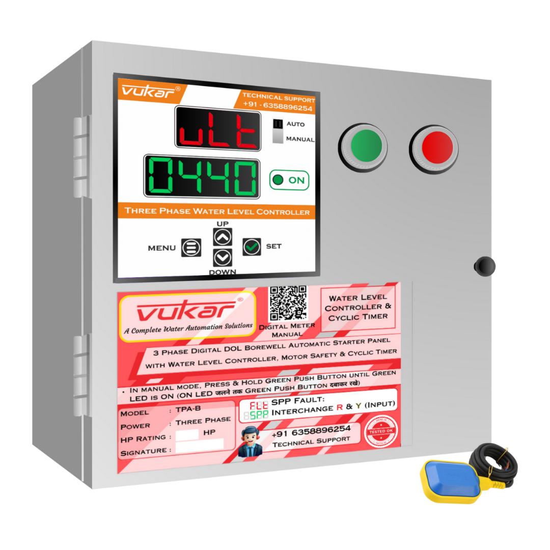 3 Phase Digital DOL Borewell Automatic Starter Panel with Water Level Controller, Motor Safety & Cyclic Timer (TPA-B)