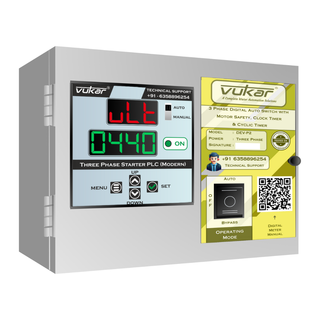 3 Phase Digital Auto Switch with Motor Safety, Clock Timer & Cyclic Timer (DEV-P2)