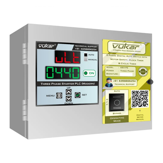 3 Phase Digital Auto Switch with Motor Safety, Clock Timer & Cyclic Timer (DEV-P2) VUKAR