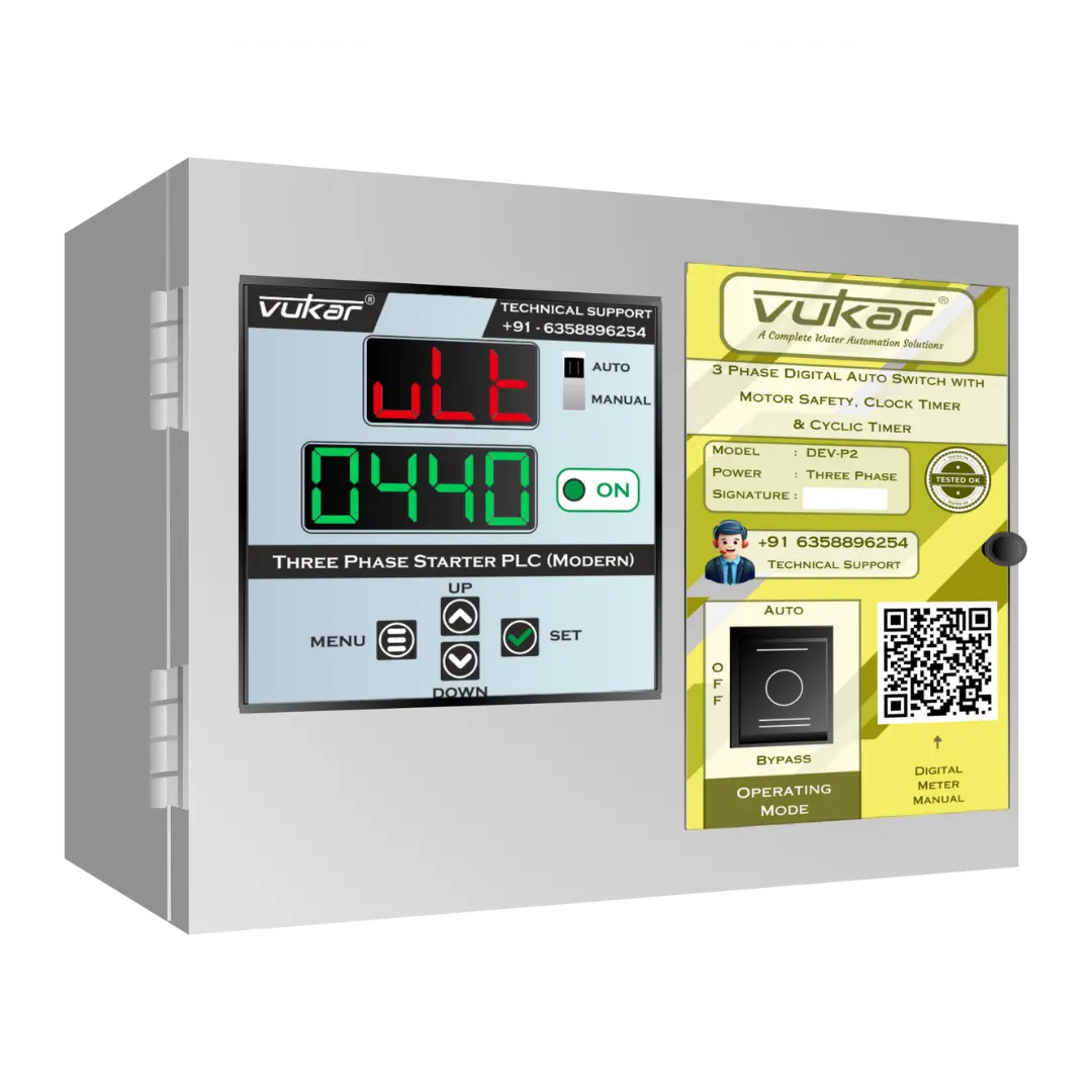 3 Phase Digital Auto Switch with Motor Safety, Clock Timer & Cyclic Timer (DEV-P2) VUKAR