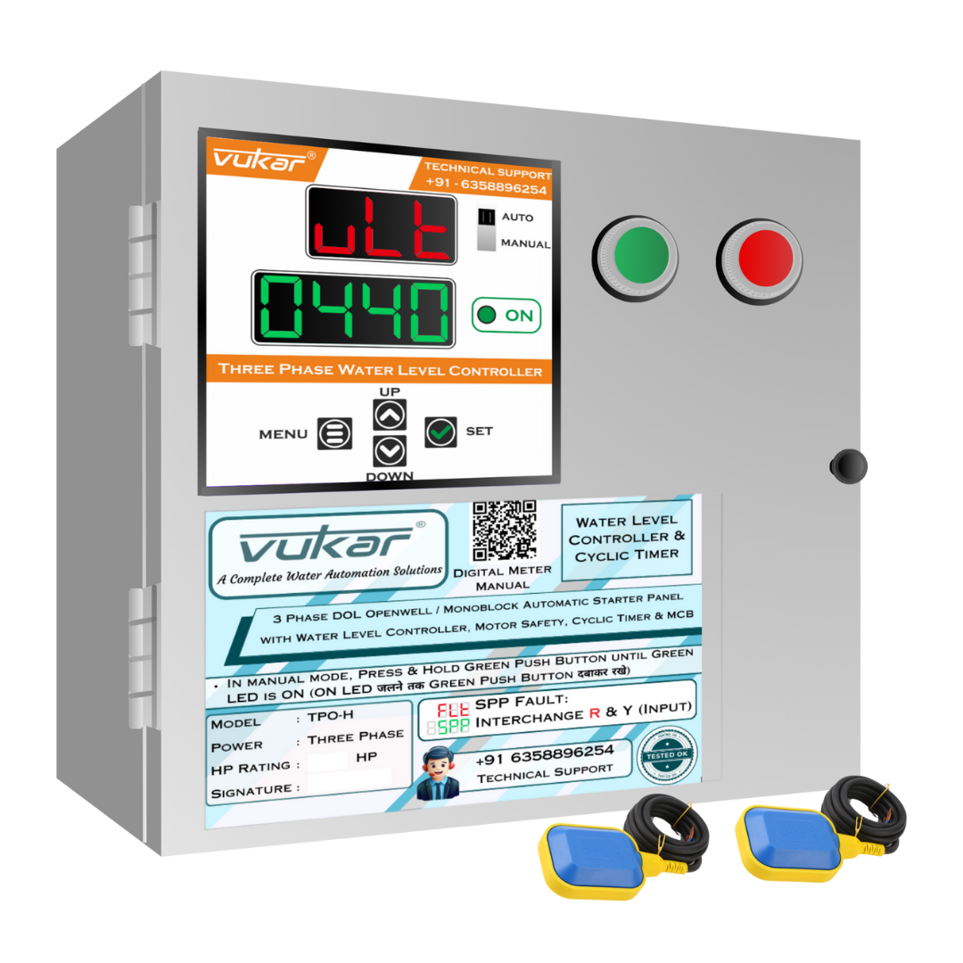 3 Phase DOL Openwell / Monoblock Automatic Starter Panel with Water Level Controller, Motor Safety, Cyclic Timer & MCB (TPO-H)