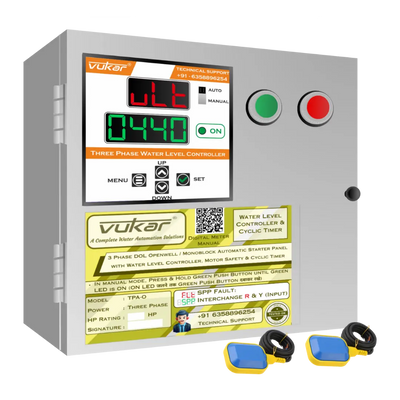 3 Phase DOL Openwell / Monoblock Automatic Starter Panel with Water Level Controller,  Motor Safety & Cyclic Timer (TPA-O) VUKAR