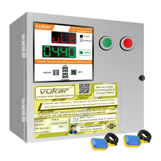 3 Phase DOL Openwell / Monoblock Automatic Starter Panel with Water Level Controller,  Motor Safety & Cyclic Timer (TPA-O) VUKAR