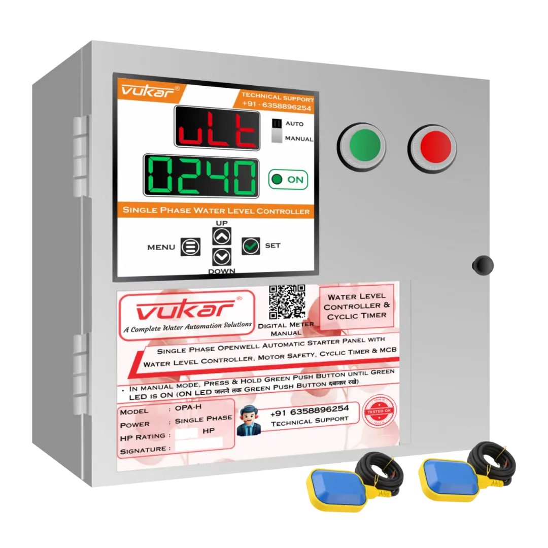 Single Phase Openwell Automatic Starter Panel with Water Level Controller, Motor Safety, Cyclic Timer & MCB (OPA-H) VUKAR