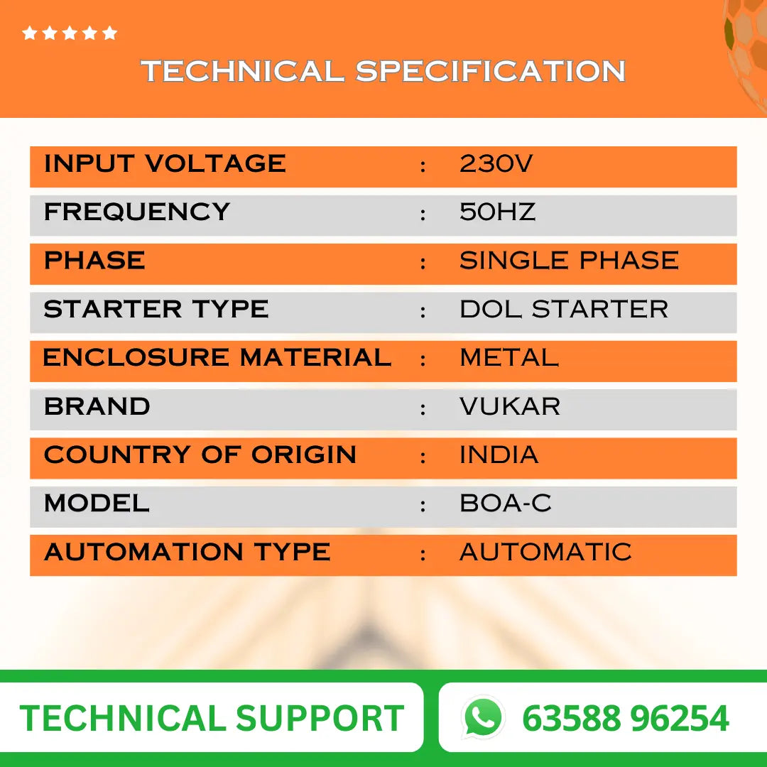 Single Phase Openwell / Borewell Automatic Starter Panel with Water Level Controller,  Motor Safety & Cyclic Timer (BOA-C) VUKAR