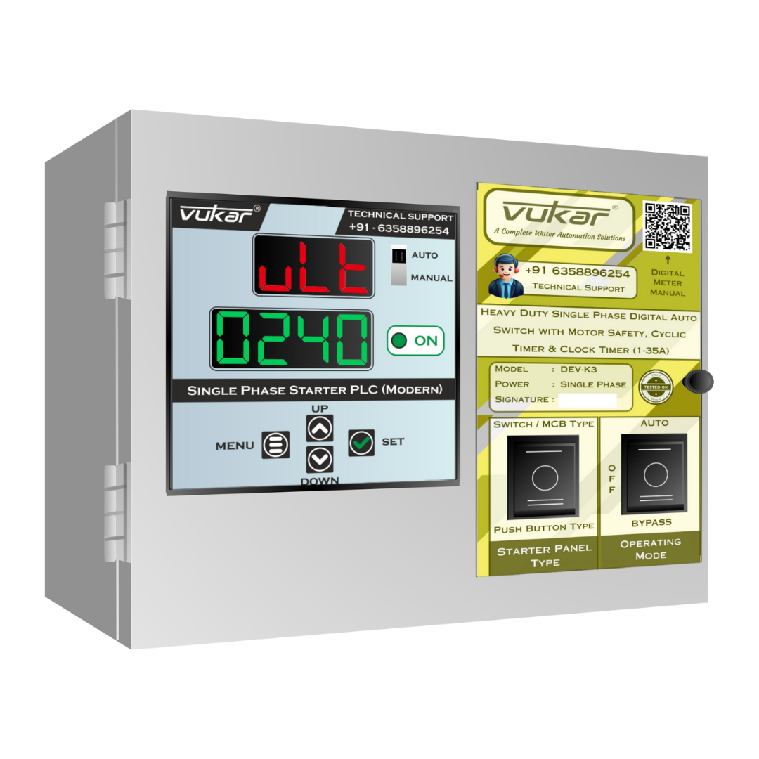 Heavy Duty Single Phase Digital Auto Switch with Motor Safety, Cyclic Timer & Clock Timer (1-35A) (DEV-K3)