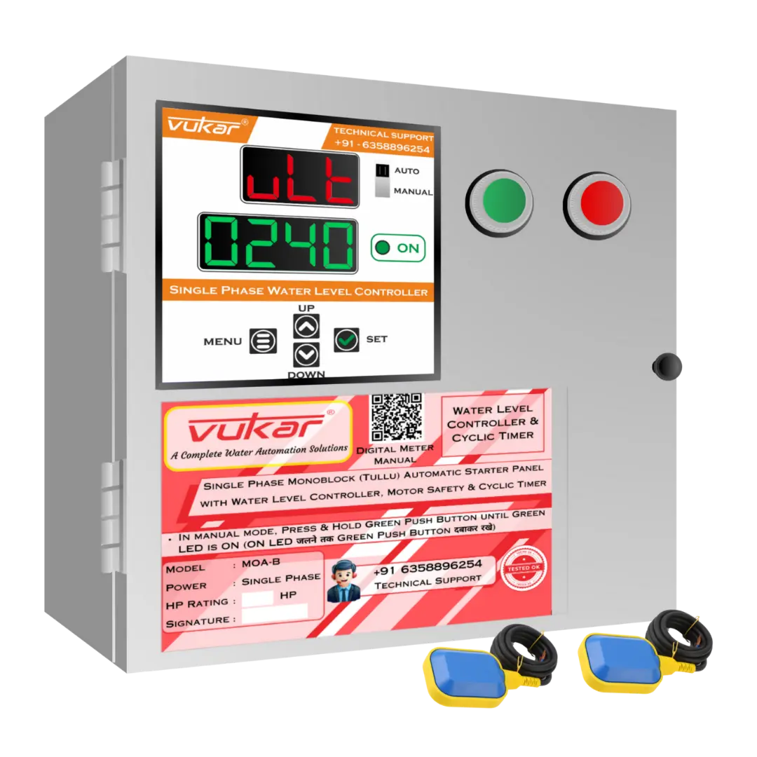 Single Phase Monoblock (Tullu) Automatic Starter Panel with Water Level Controller, Motor Safety & Cyclic Timer (MOA-B) VUKAR