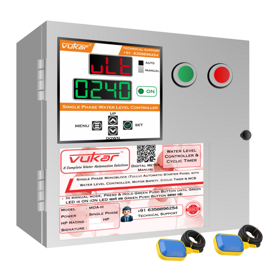 Single Phase Monoblock (Tullu) Automatic Starter Panel with Water Level Controller, Motor Safety, Cyclic Timer & MCB (MOA-H)