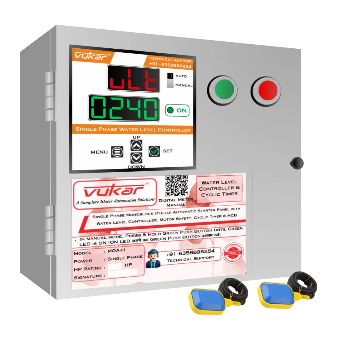Single Phase Monoblock (Tullu) Automatic Starter Panel with Water Level Controller, Motor Safety, Cyclic Timer & MCB (MOA-H) VUKAR