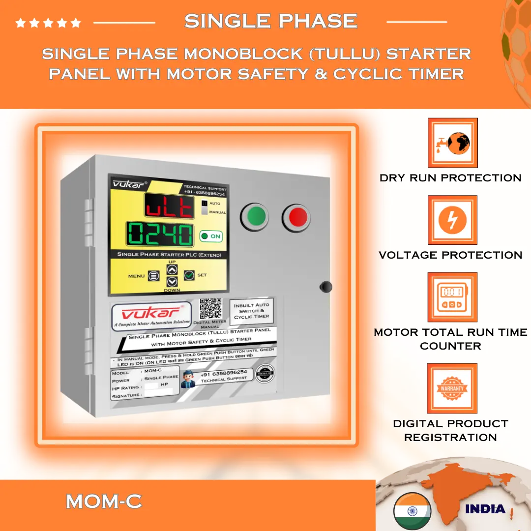 Single Phase Monoblock (Tullu) Starter Panel with Motor Safety & Cyclic Timer (MOM-C) VUKAR