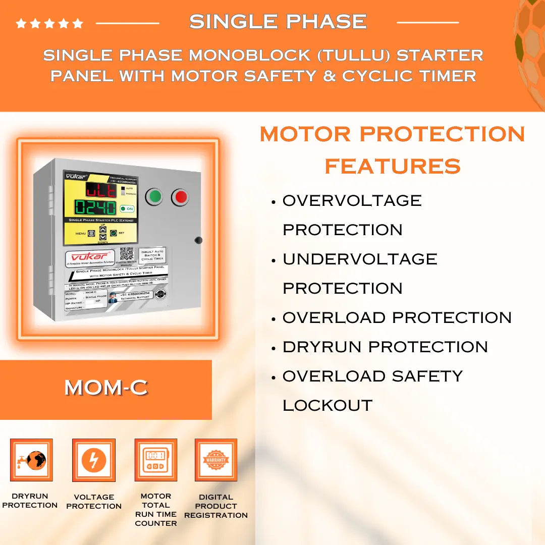 Single Phase Monoblock (Tullu) Starter Panel with Motor Safety & Cyclic Timer (MOM-C) VUKAR