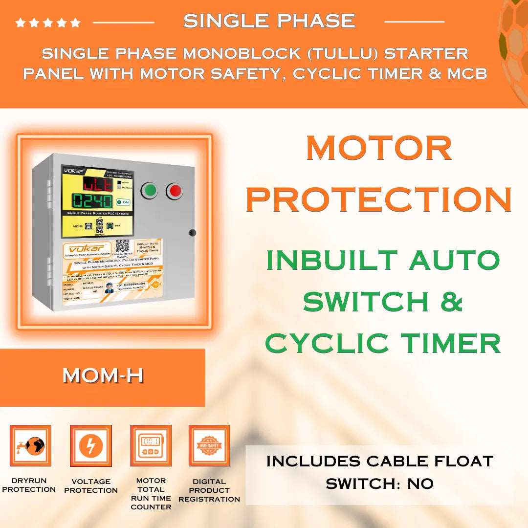 Single Phase Monoblock (Tullu) Starter Panel with Motor Safety, Cyclic Timer & MCB (MOM-H) VUKAR