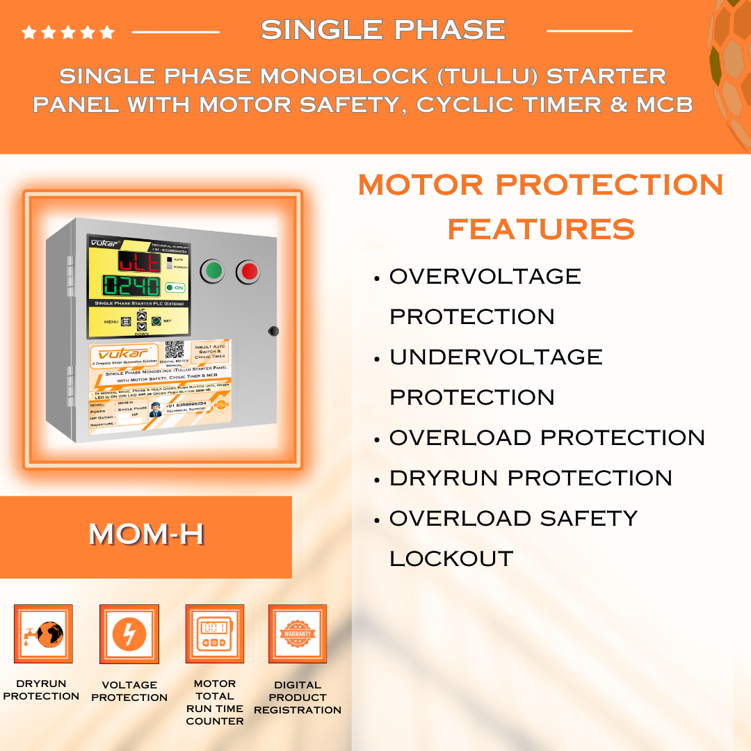 Single Phase Monoblock (Tullu) Starter Panel with Motor Safety, Cyclic Timer & MCB (MOM-H)