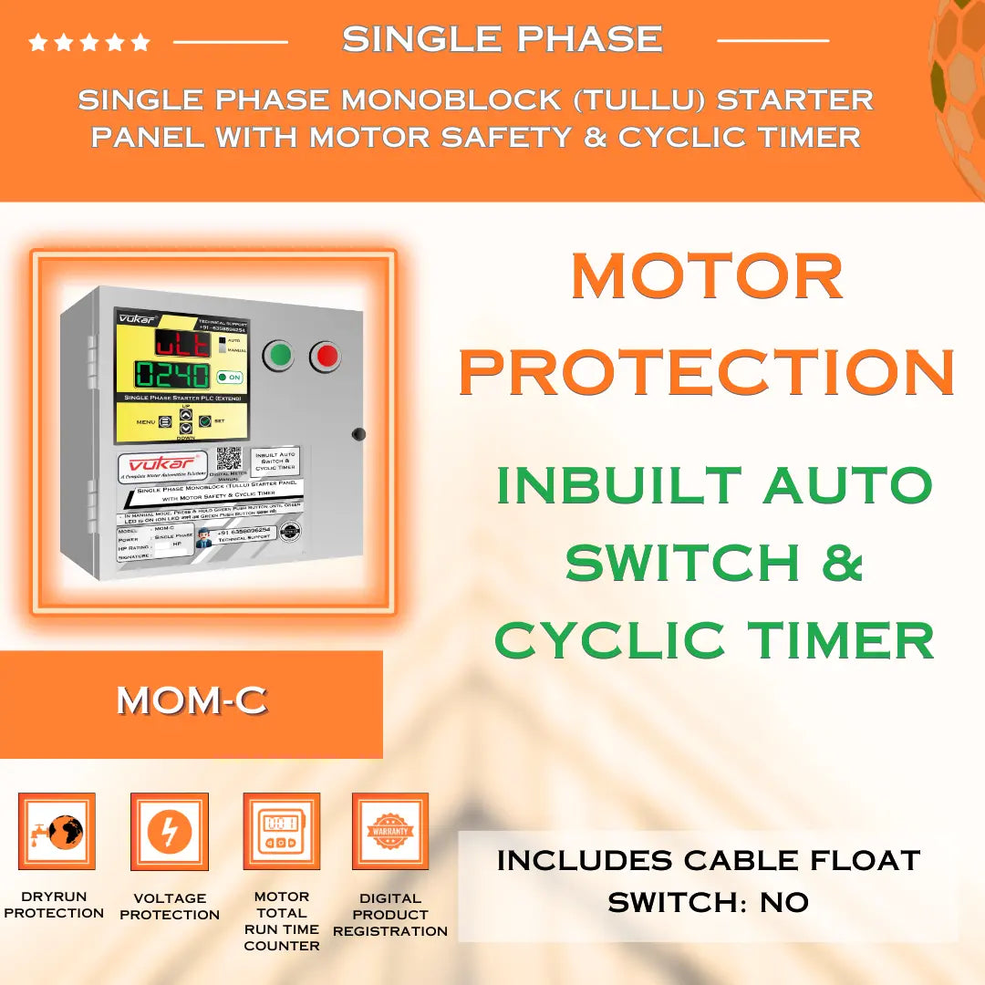Single Phase Monoblock (Tullu) Starter Panel with Motor Safety & Cyclic Timer (MOM-C) VUKAR