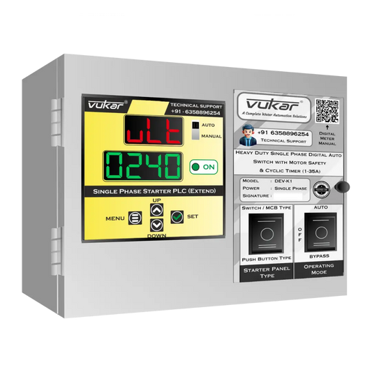 Heavy Duty Single Phase Digital Auto Switch with Motor Safety & Cyclic Timer (1-35A) (DEV-K1) VUKAR