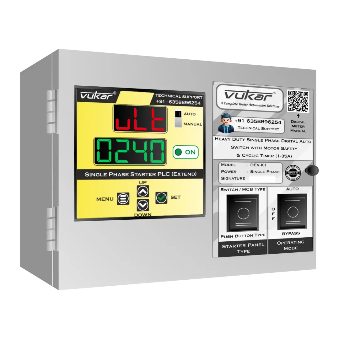 Heavy Duty Single Phase Digital Auto Switch with Motor Safety & Cyclic Timer (1-35A) (DEV-K1) VUKAR