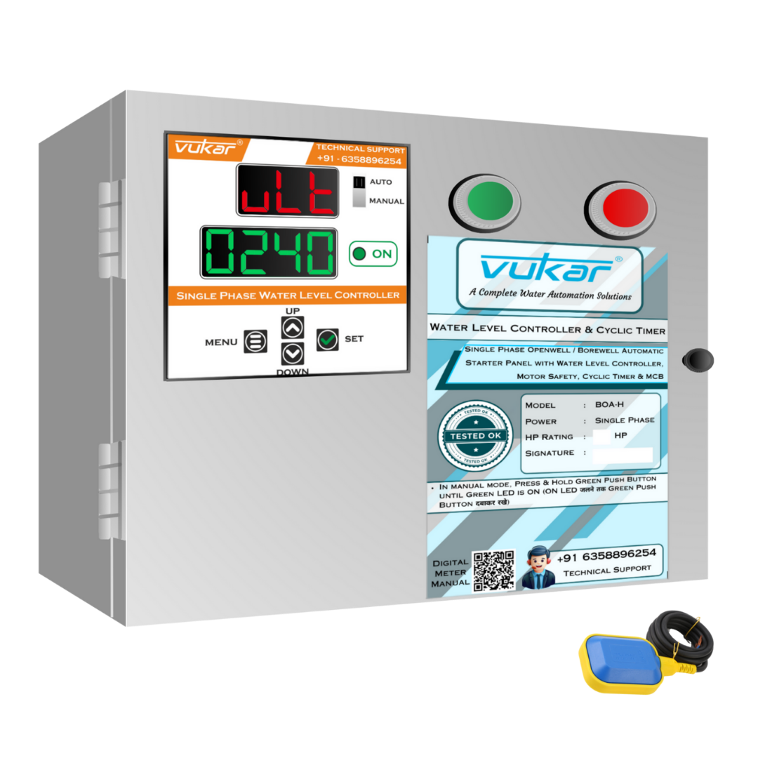 Single Phase Openwell / Borewell Automatic Starter Panel with Water Level Controller, Motor Safety, Cyclic Timer & MCB (BOA-H)