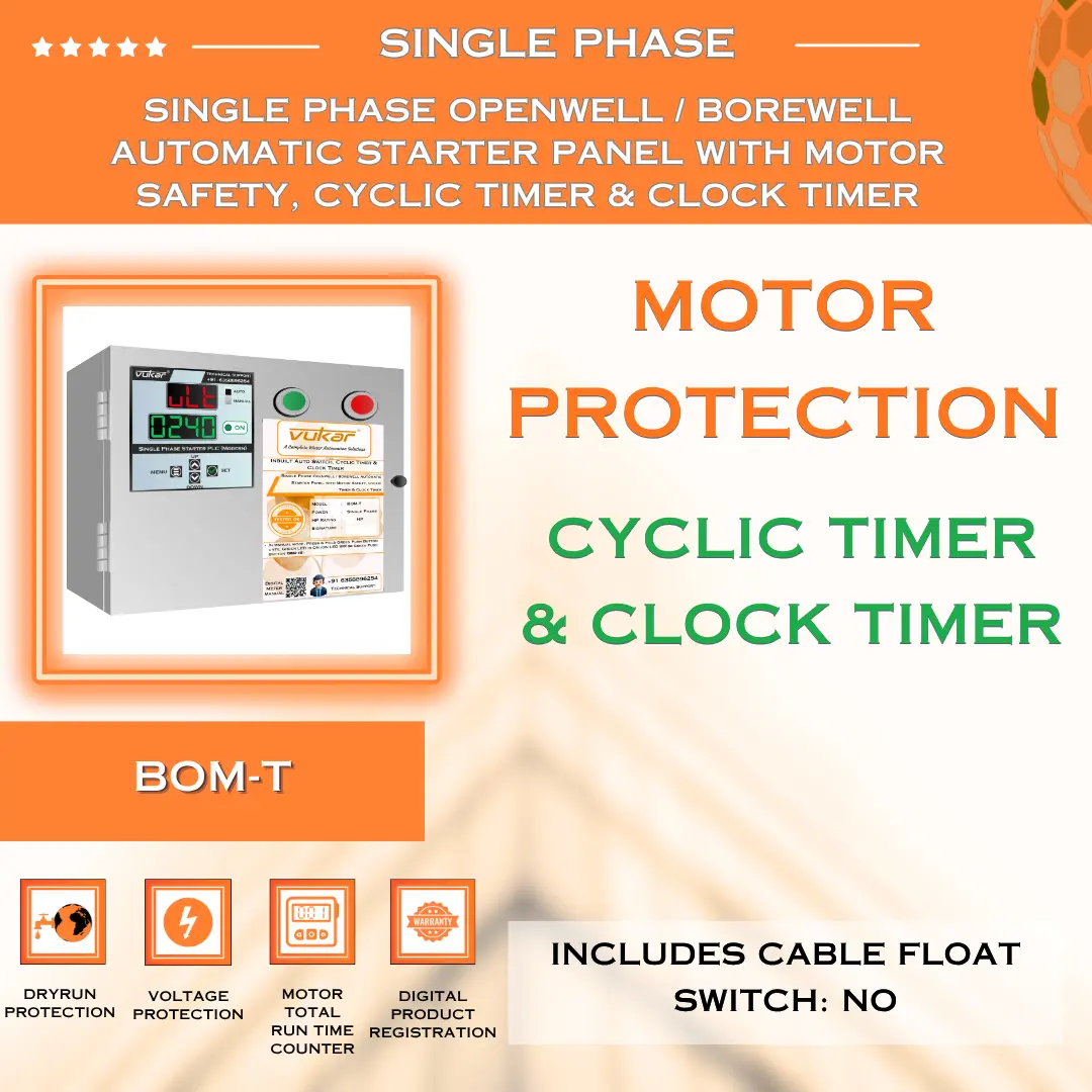 Single Phase Borewell / Openwell Starter Panel with Motor Safety, Cyclic Timer & Clock Timer VUKAR