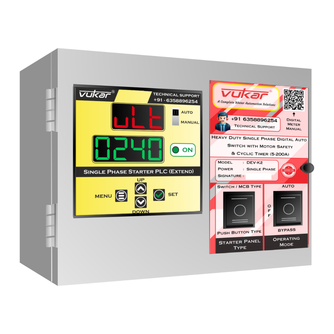 Heavy Duty Single Phase Digital Auto Switch with Motor Safety & Cyclic Timer (5-200A) (DEV-K2)
