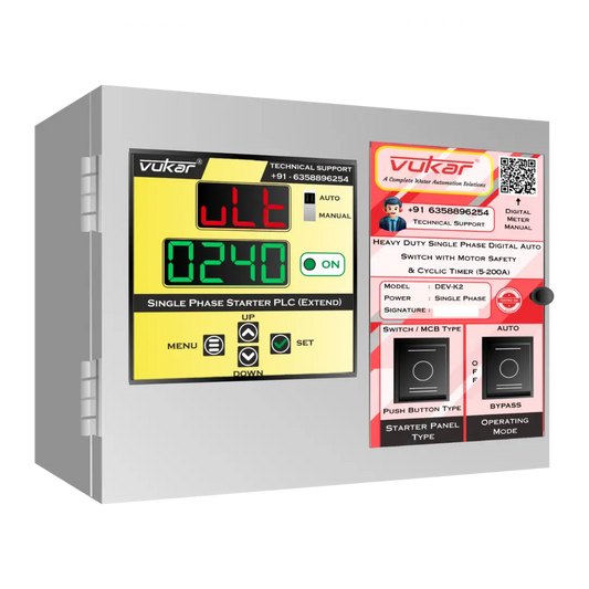 Heavy Duty Single Phase Digital Auto Switch with Motor Safety & Cyclic Timer (5-200A) (DEV-K2) VUKAR