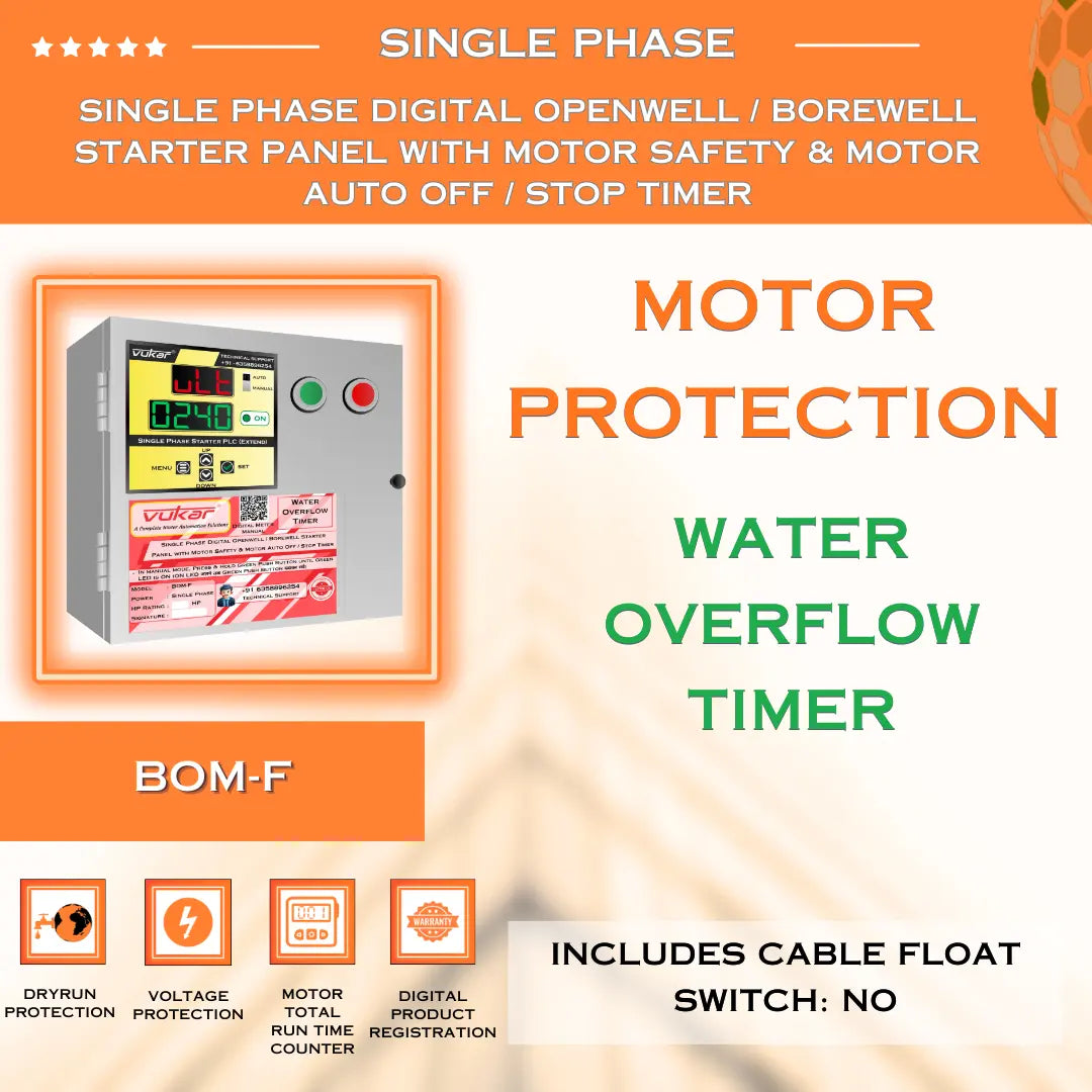 Single Phase Digital Openwell / Borewell Starter Panel with Motor Safety & Motor Auto Off / Stop Timer (BOM-F) VUKAR