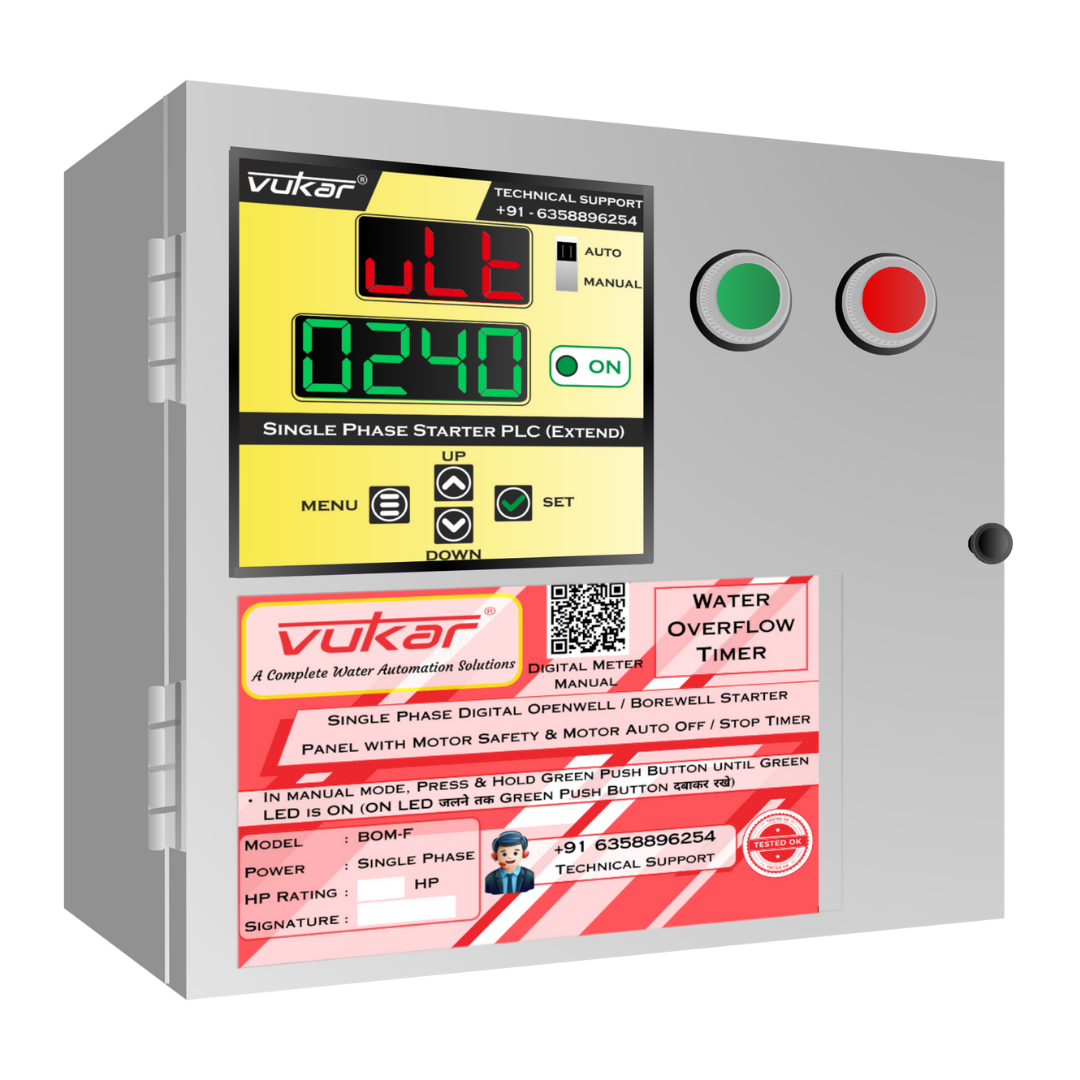 Single Phase Digital Openwell / Borewell Starter Panel with Motor Safety & Motor Auto Off / Stop Timer (BOM-F)