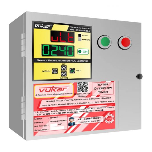 Single Phase Digital Openwell / Borewell Starter Panel with Motor Safety & Motor Auto Off / Stop Timer (BOM-F) VUKAR