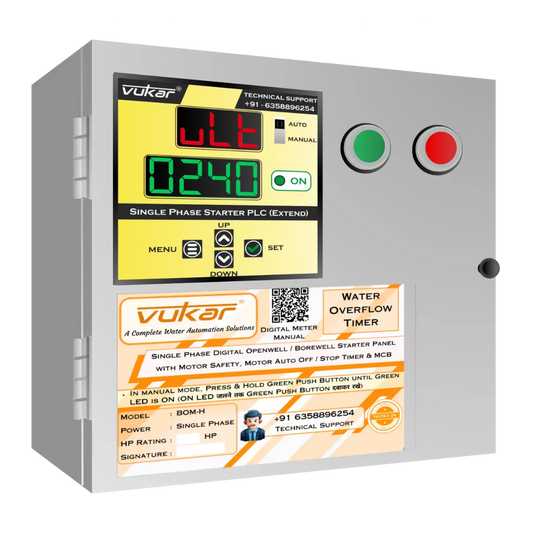 Single Phase Digital Openwell / Borewell Starter Panel with Motor Safety, Motor Auto Off / Stop Timer & MCB (BOM-H) VUKAR
