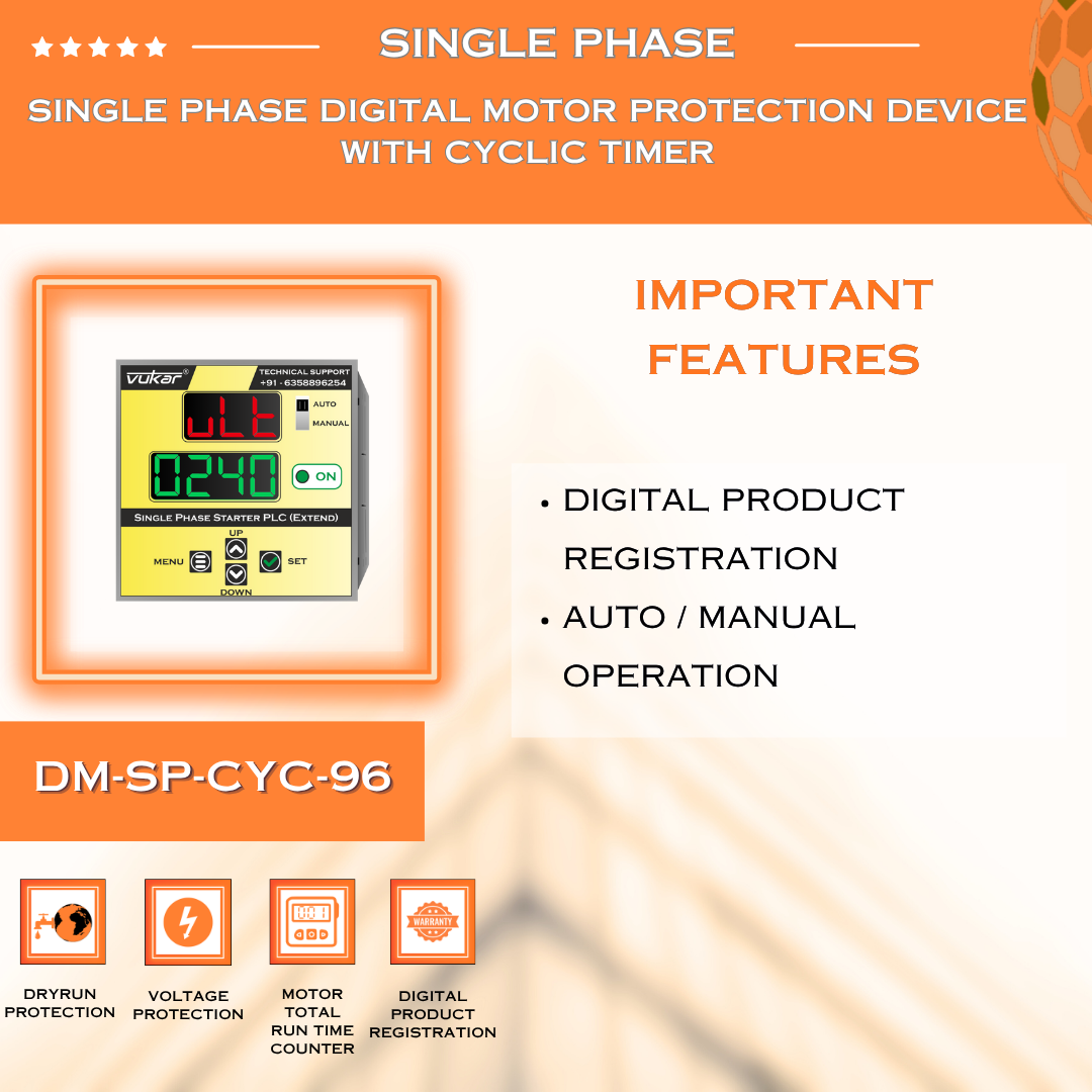 Single Phase Digital Meter with Motor Protection & Cyclic Timer (DM-SP-CYC-96)