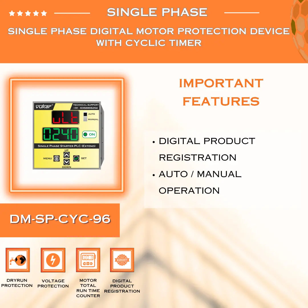 Single Phase Digital Meter with Motor Protection & Cyclic Timer (DM-SP-CYC-96) VUKAR
