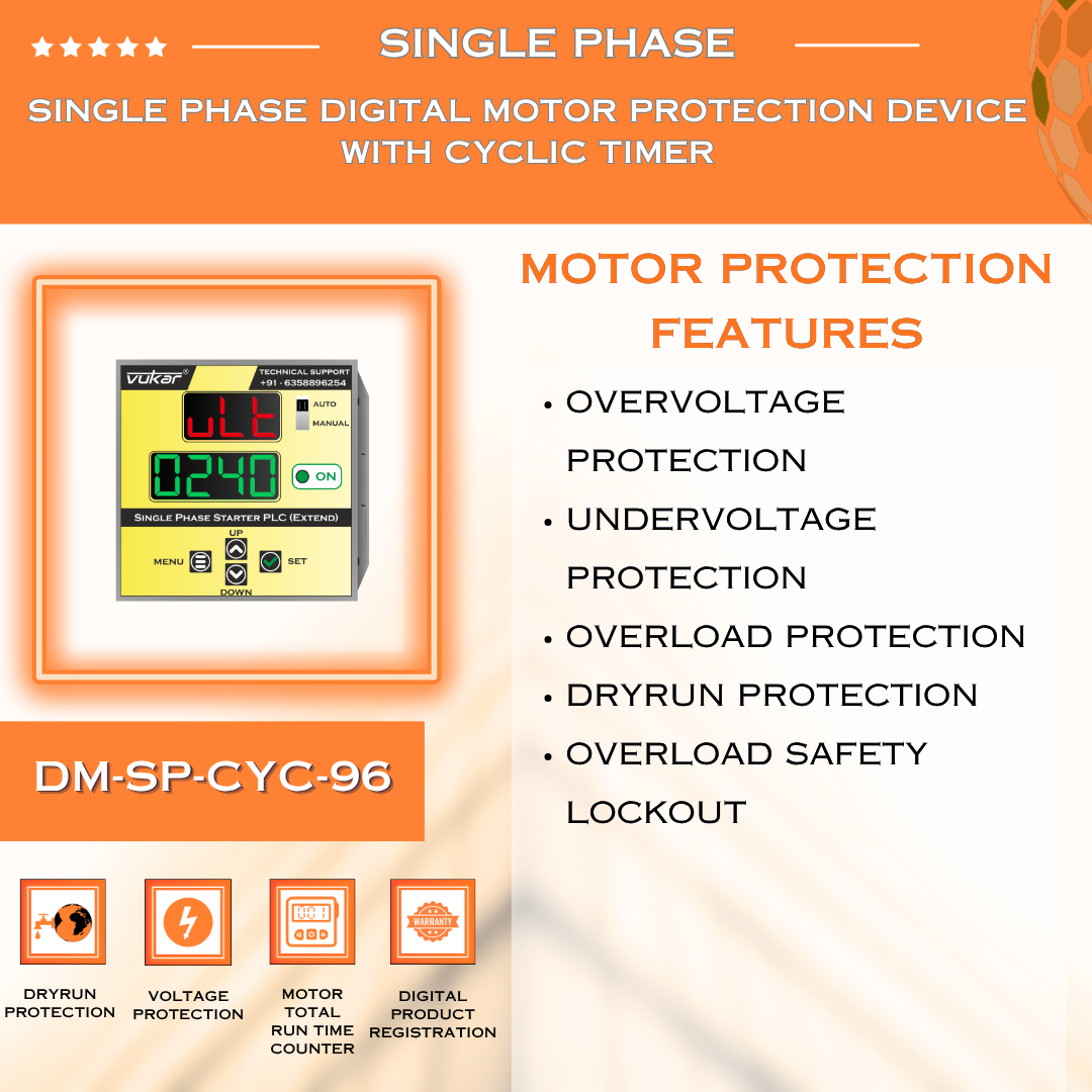 Single Phase Digital Meter with Motor Protection & Cyclic Timer (DM-SP-CYC-96)