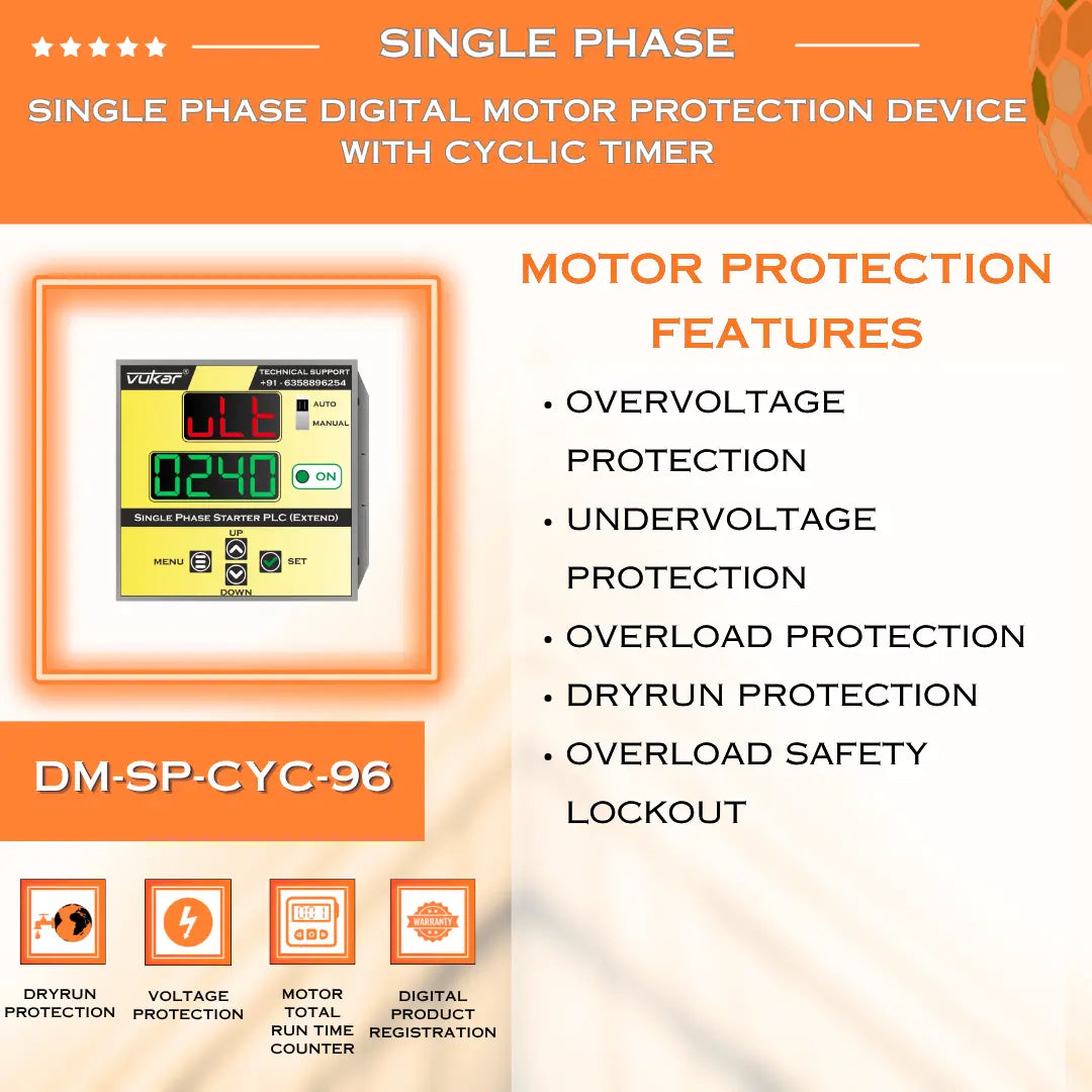Single Phase Digital Meter with Motor Protection & Cyclic Timer (DM-SP-CYC-96) VUKAR