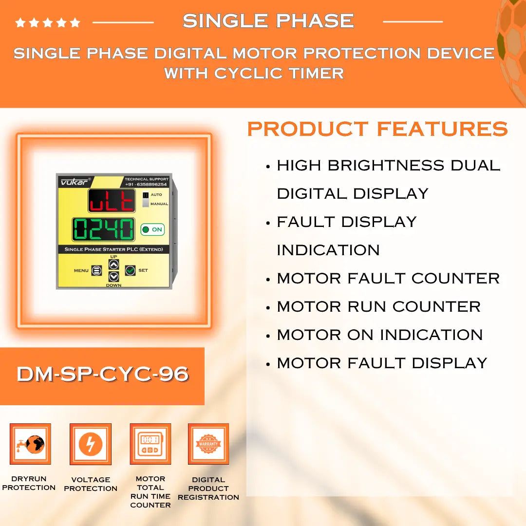 Single Phase Digital Meter with Motor Protection & Cyclic Timer (DM-SP-CYC-96) VUKAR