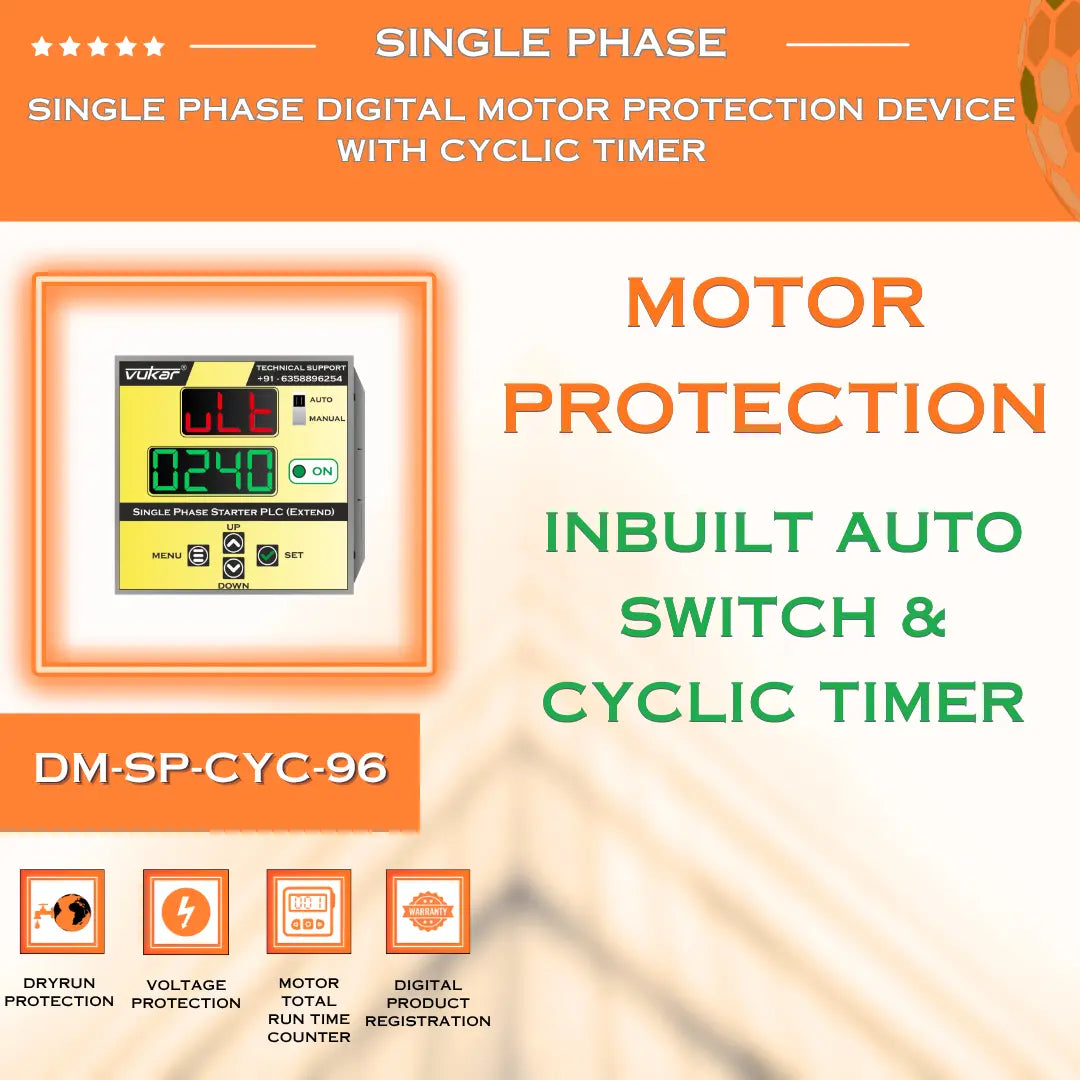 Single Phase Digital Meter with Motor Protection & Cyclic Timer (DM-SP-CYC-96) VUKAR