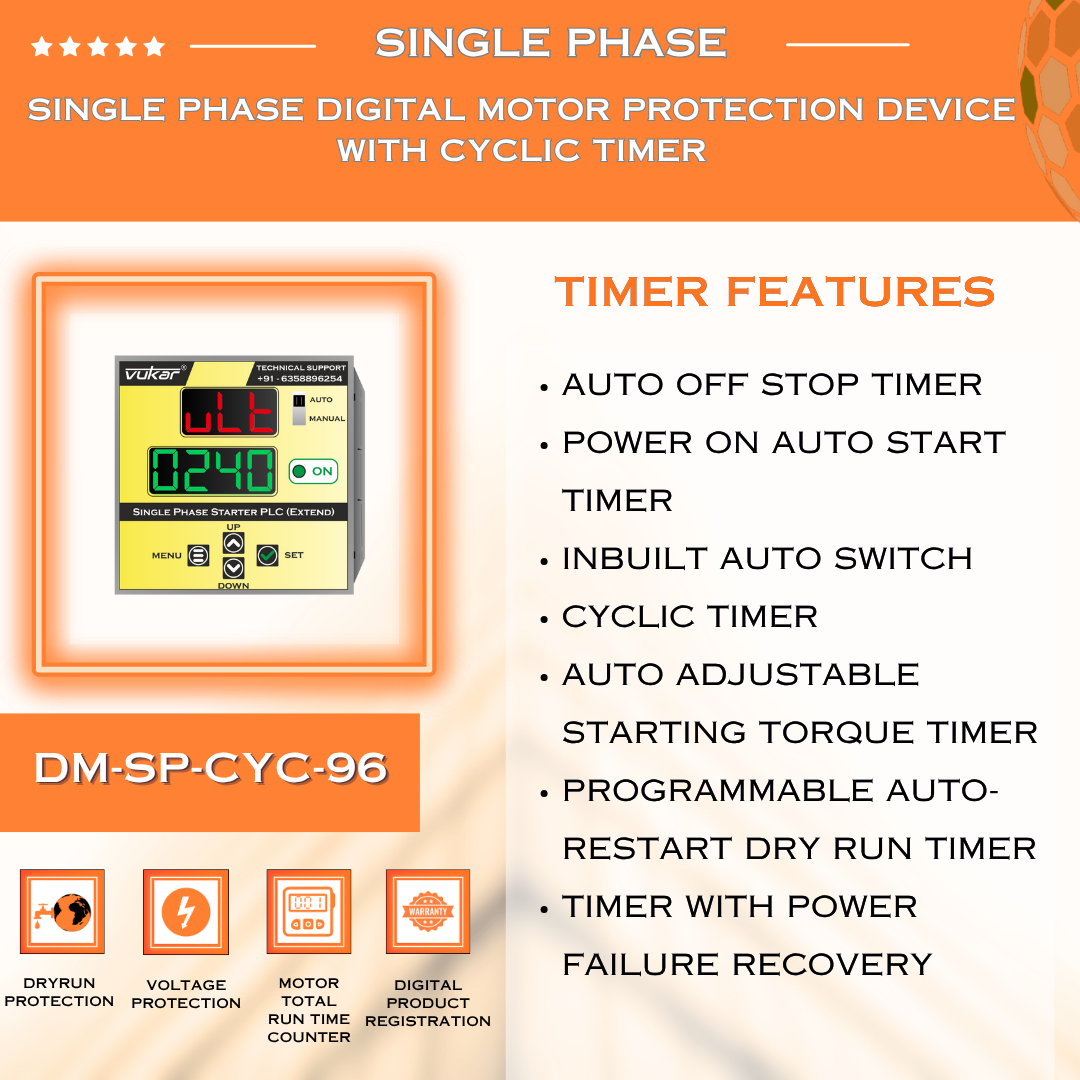 Single Phase Digital Meter with Motor Protection & Cyclic Timer (DM-SP-CYC-96)