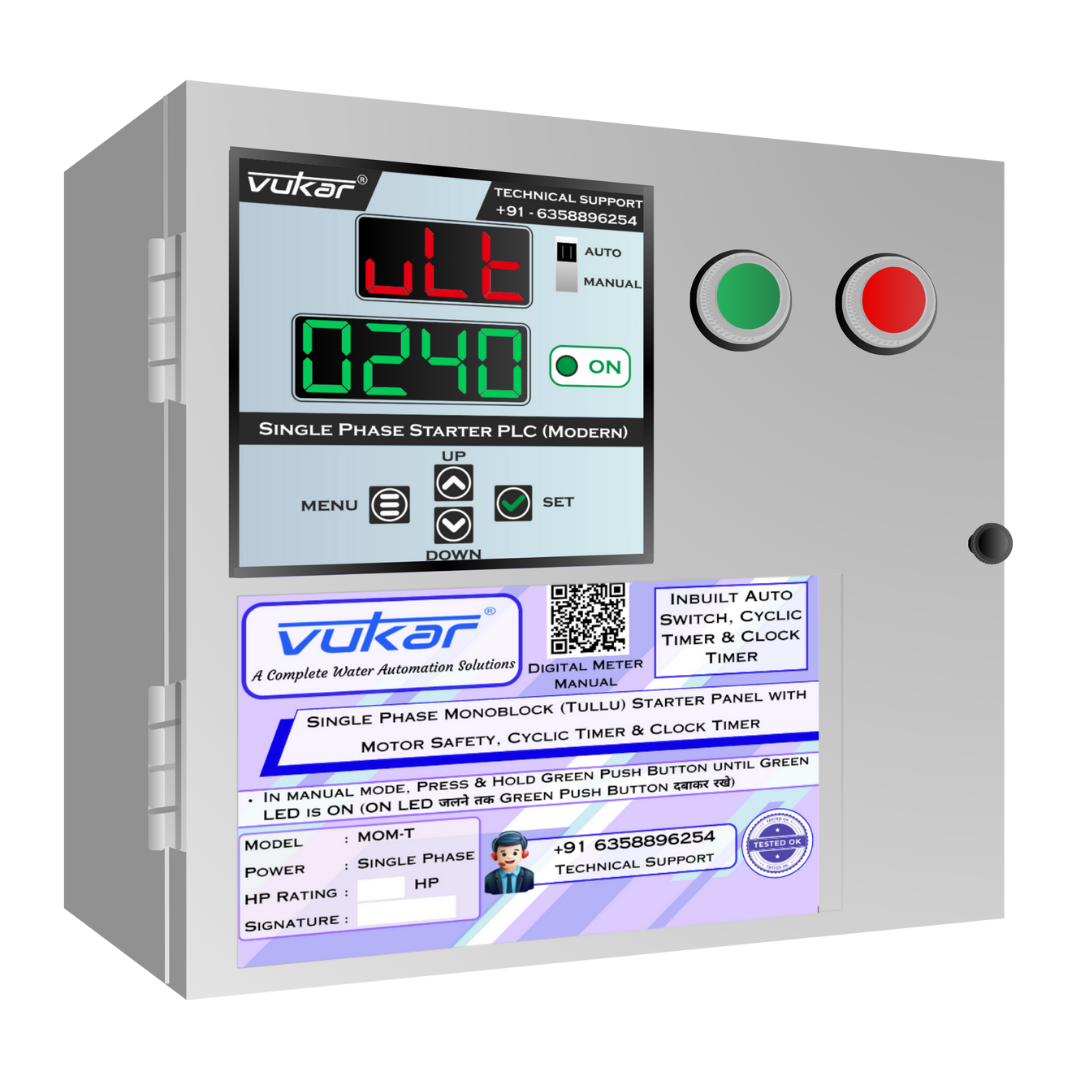 Single Phase Monoblock (Tullu) Starter Panel with Motor Safety, Cyclic Timer & Clock Timer (MOM-T)