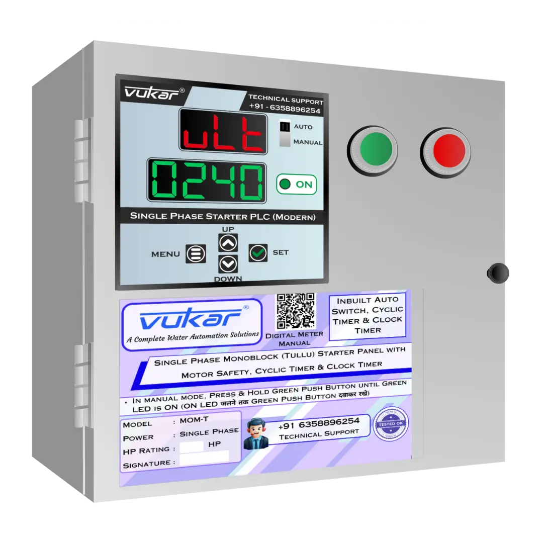 Single Phase Monoblock  (Tullu) Starter Panel with Motor Safety, Cyclic Timer & Clock Timer (MOM-T) VUKAR