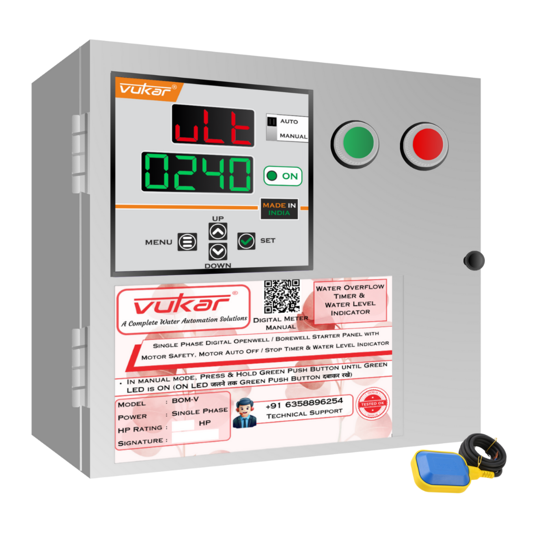 Single Phase Digital Openwell / Borewell Starter Panel with Motor Safety, Motor Auto Off / Stop Timer & Water Level Indicator (BOM-V)