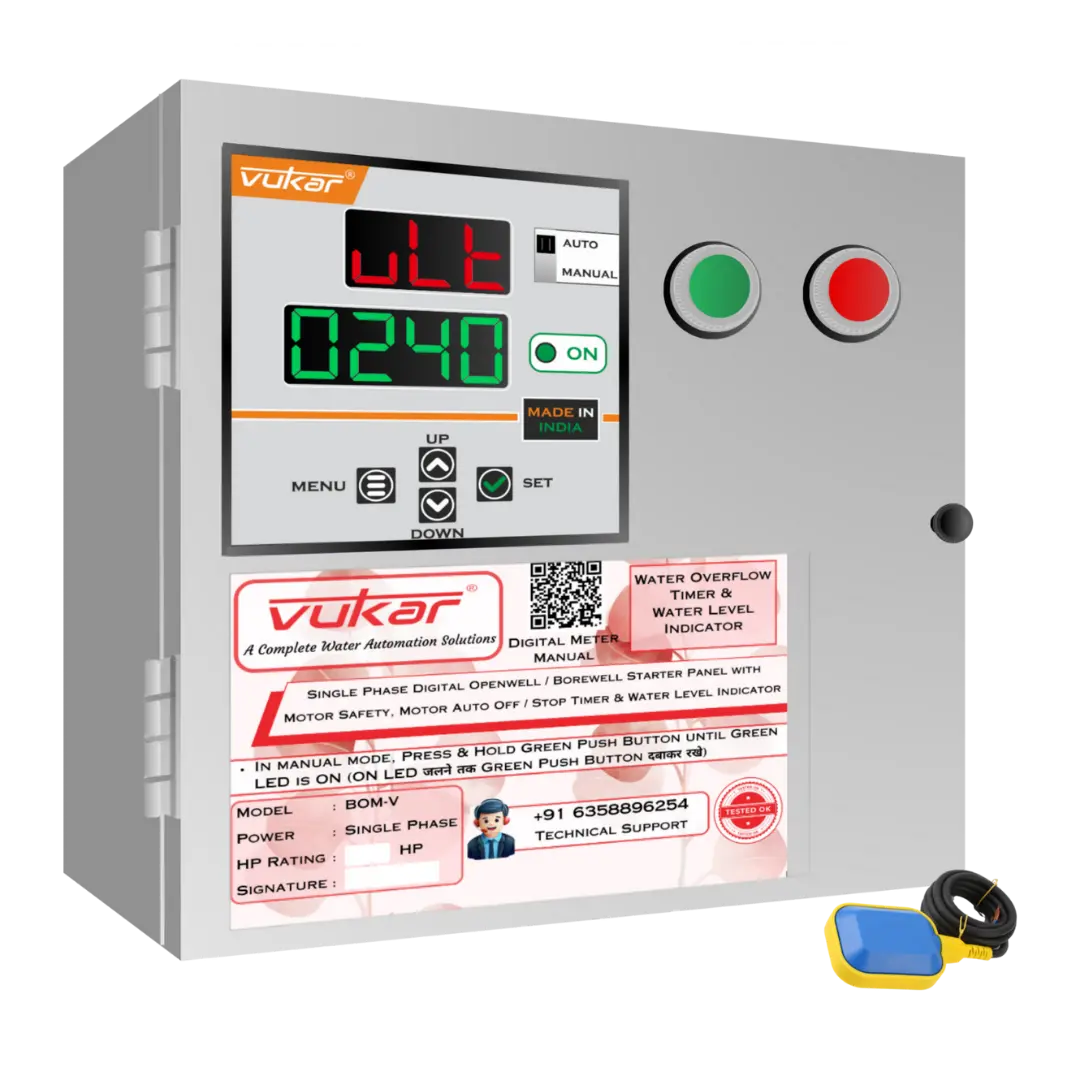 Single Phase Digital Openwell / Borewell Starter Panel with Motor Safety, Motor Auto Off / Stop Timer & Water Level Indicator (BOM-V) VUKAR