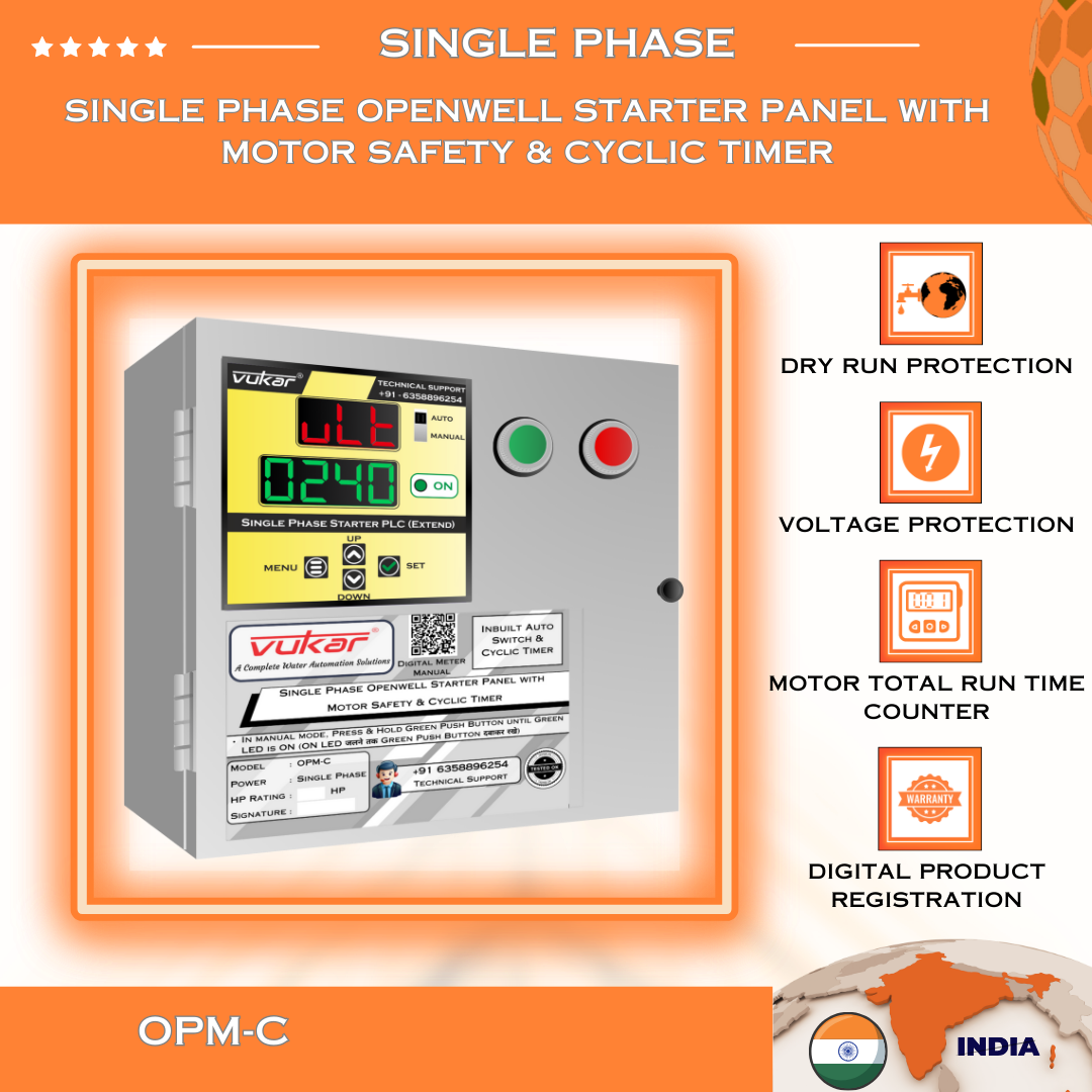Single Phase Openwell Starter Panel with Motor Safety & Cyclic Timer (OPM-C)