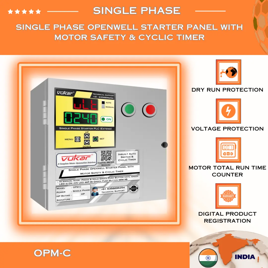 Single Phase Openwell Starter Panel with Motor Safety & Cyclic Timer (OPM-C) VUKAR