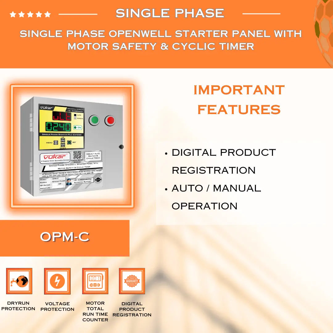 Single Phase Openwell Starter Panel with Motor Safety & Cyclic Timer (OPM-C) VUKAR