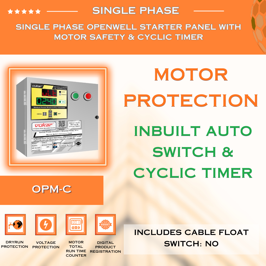 Single Phase Openwell Starter Panel with Motor Safety & Cyclic Timer (OPM-C)
