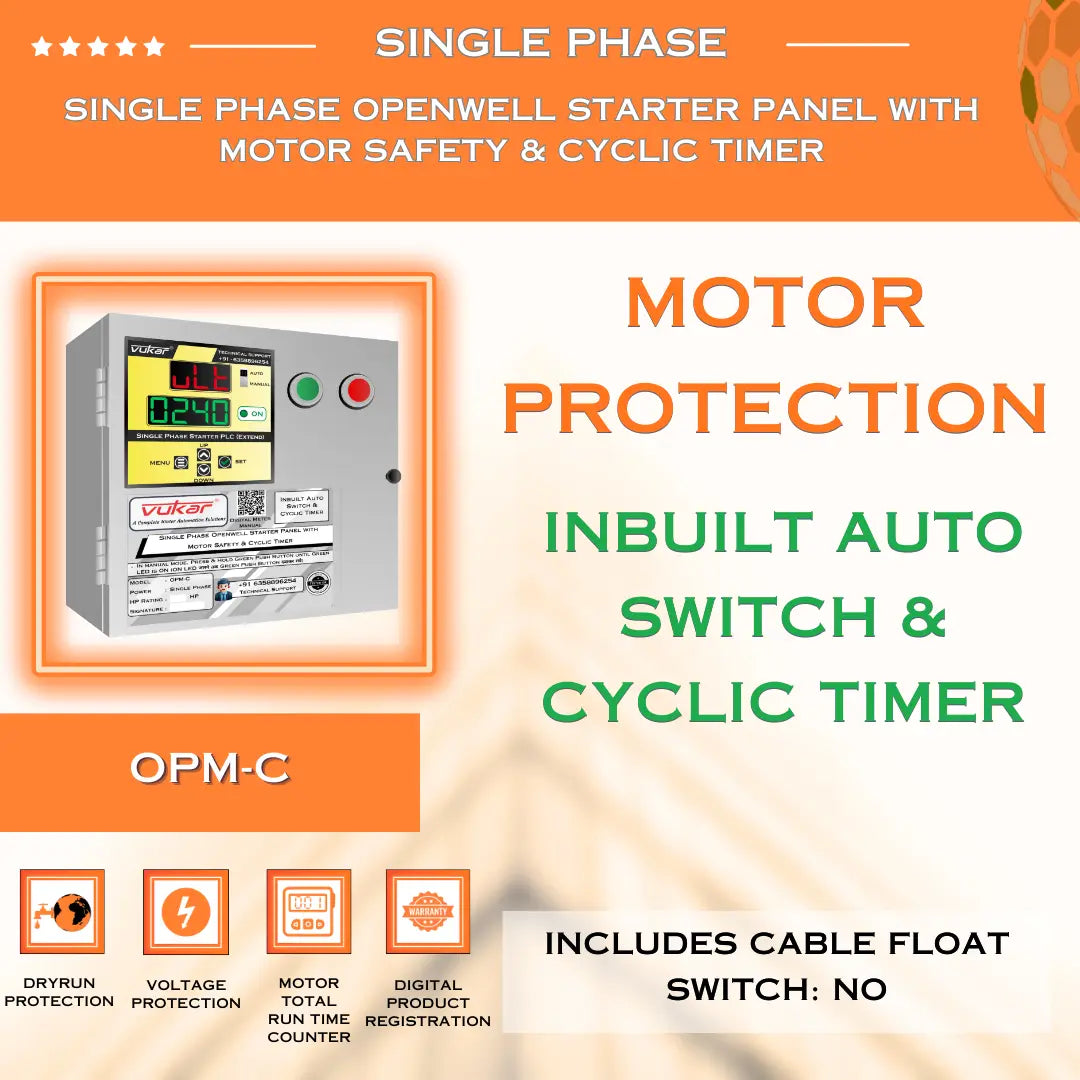 Single Phase Openwell Starter Panel with Motor Safety & Cyclic Timer (OPM-C) VUKAR