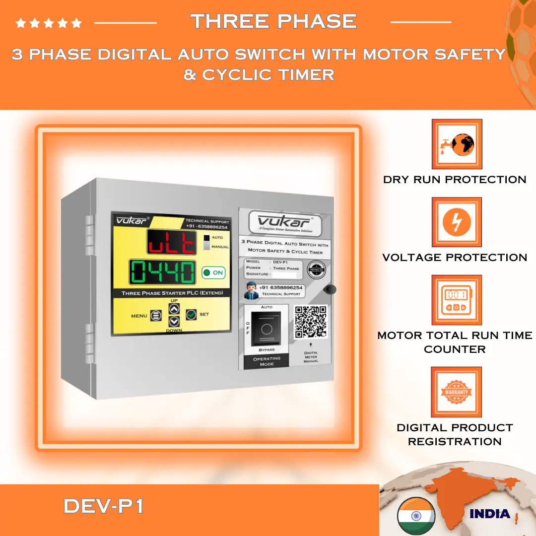 3 Phase Digital Auto Switch with Motor Safety & Cyclic Timer (DEV-P1) VUKAR
