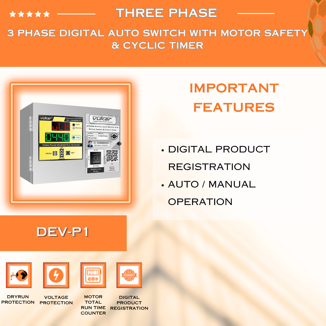 3 Phase Digital Auto Switch with Motor Safety & Cyclic Timer (DEV-P1)