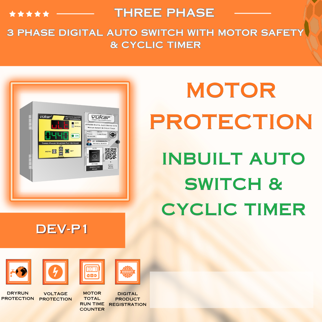 3 Phase Digital Auto Switch with Motor Safety & Cyclic Timer (DEV-P1)