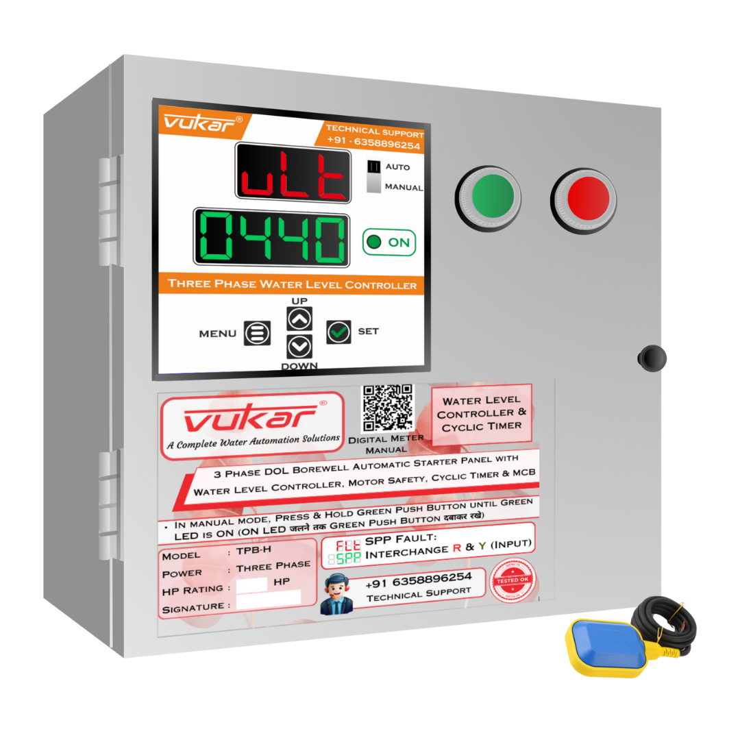 3 Phase DOL Borewell Automatic Starter Panel with Water Level Controller, Motor Safety, Cyclic Timer & MCB (TPB-H)