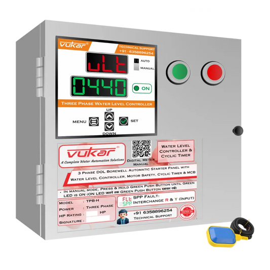 3 Phase DOL Borewell Automatic Starter Panel with Water Level Controller,  Motor Safety, Cyclic Timer & MCB (TPB-H) VUKAR