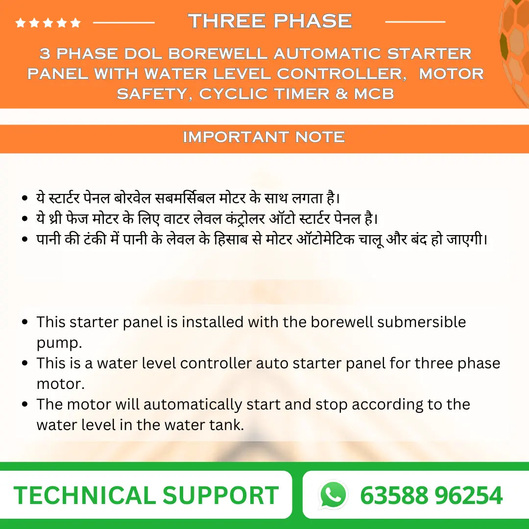 3 Phase DOL Borewell Automatic Starter Panel with Water Level Controller,  Motor Safety, Cyclic Timer & MCB (TPB-H) VUKAR